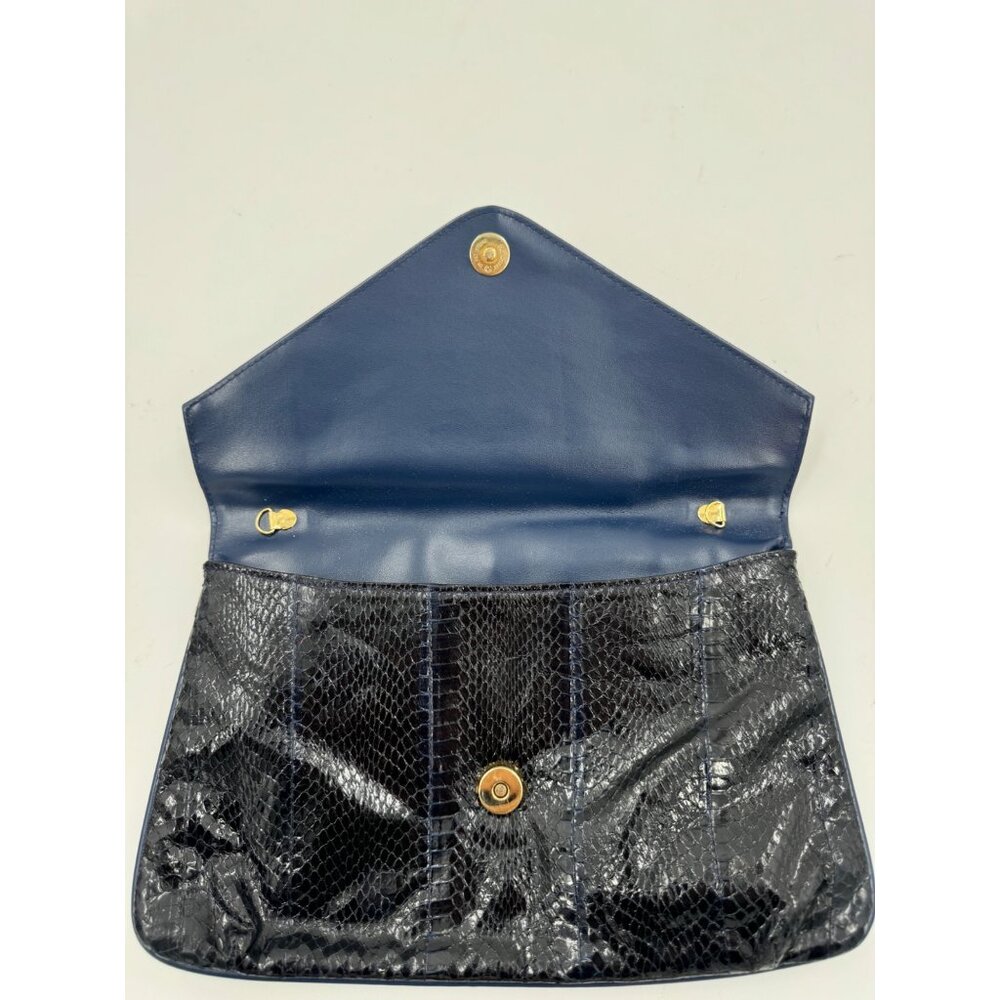 Vintage J. Renee Novae Black/Blue Python Embossed Leather Clutch - Picture 6 of 11